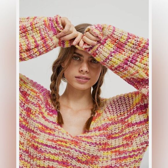 Anthropologie Flat Line Striped Savannah V-Neck Sweater size XS - Picture 2 of 11